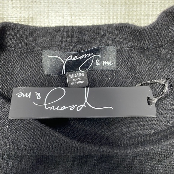 Peony & Me Sweater NWT Pullover Tie Sleeves Black Knit Size Medium - Picture 8 of 9